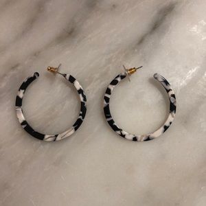 Black and white marble hoop earrings